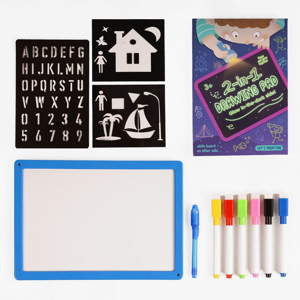 Дошка для малювання малюй світлом 2в1 трафарети маркери пиши-стирай (WQ 700-1) Чернигов - изображение 1