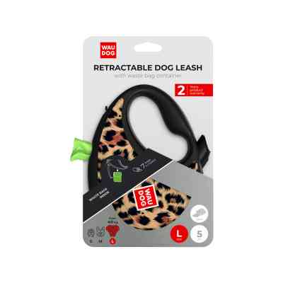 Повідець для собак WAUDOG R-leash з контейнером для пакетів "Леопард", світловідбивна стрічка, S (255-4066) Вінниця