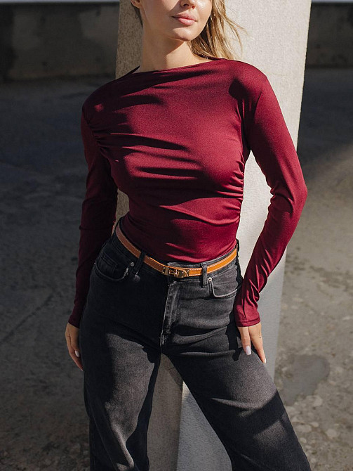 Жіночий базовий боді з драпіруванням мікродайвінг Бордо, 42/44 Одеса - фото 4