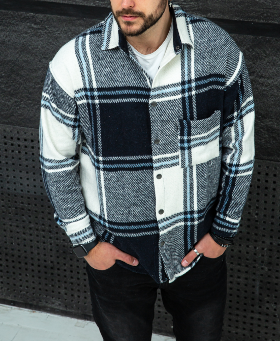 Сорочка чоловіча байка Біло-Темносиній M Харків - фото 3