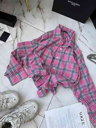 Женская стильная оверсайз рубашка в клетку фланель 100% коттон Розовый Одесса