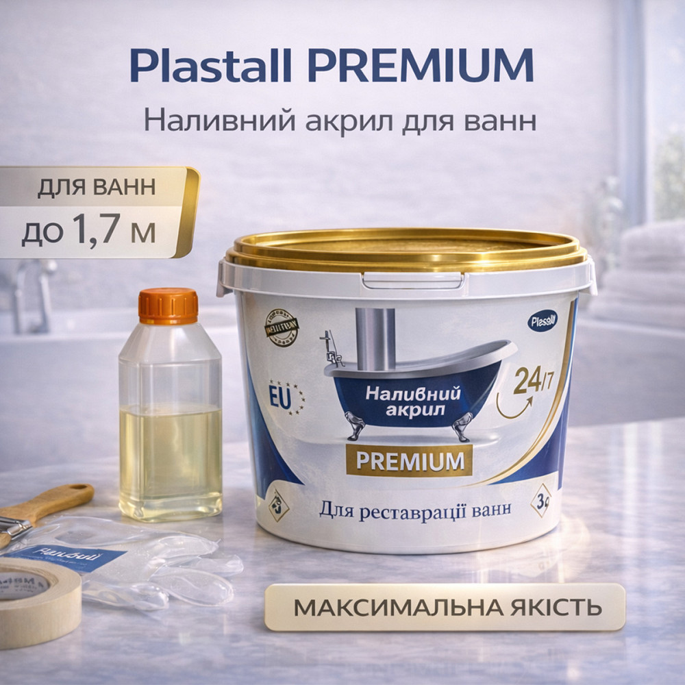 Наливной акрил для ванны до 1,7 м Plastall Premium — белый ультраглянцевый комплект для идеального обновления ванны Харьков - изображение 1
