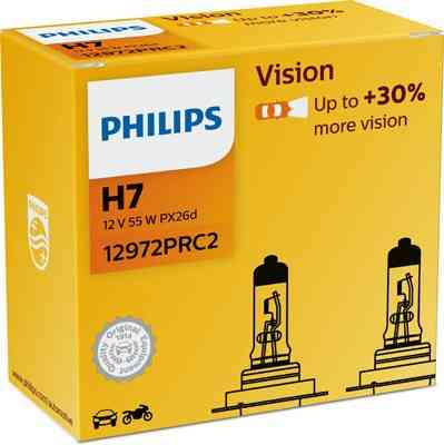 Комплект галогенных ламп PHILIPS H7 12972PRC2 Vision +30% 55W 12V PX26d (2 шт) Харьков