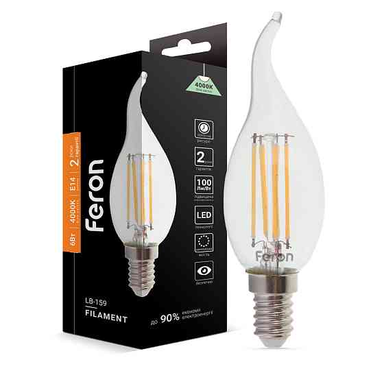 Світлодіодна лампа Feron Filament LB-159 6Вт E14 4000K свічка на вітрі Харьков