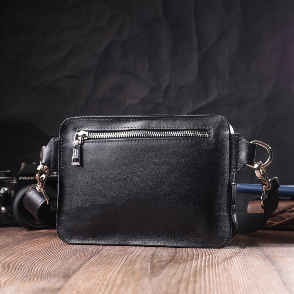 Сумка бананка прямоугольного формата из качественной натуральной кожи GRANDE PELLE 22576 Черный Киев - изображение 2