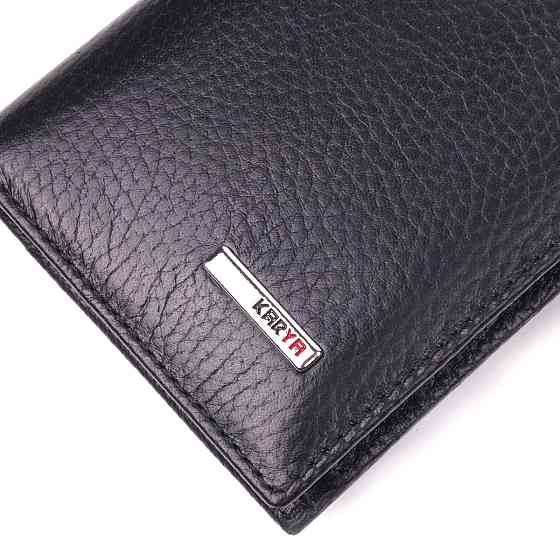Вертикальний чоловічий гаманець із натуральної зернистої шкіри KARYA 21436 Чорний Київ