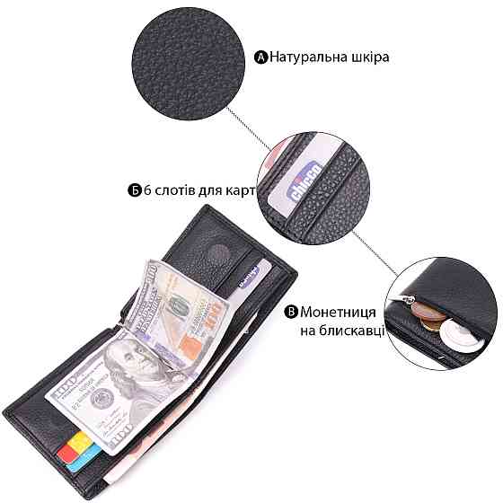 Качественный зажим из натуральной кожи ST Leather 22472 Черный Киев