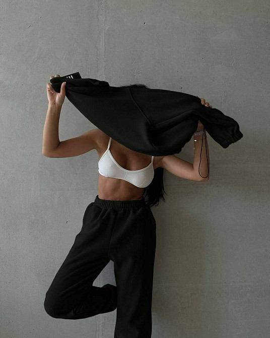 Жіночий теплий костюм-двійка: кофта та штани двосторонній фліс «Полар» Чорний, 46/48 Одеса - фото 3