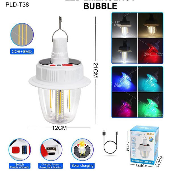 Світлодіодна LED лампа з акумулятором T38-COB+SMD(RGB) 2x18650 сонячна батарея KH-77 Київ - фото 1