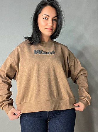 Світшот жіночий U S 293 широкий оверсайз трикотаж напис WANT, коричневий, one size Одеса - фото 7