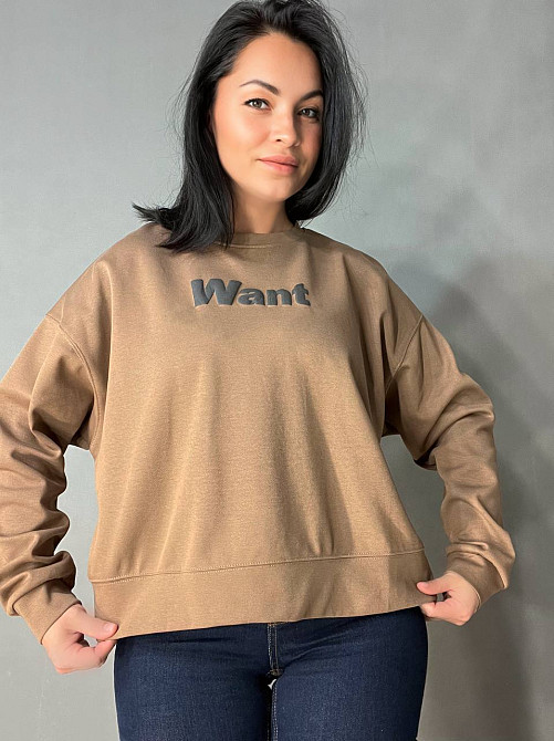 Свитшот женский U S 293 широкий оверсайз трикотаж надпись WANT, коричневый, one size Киев - изображение 7