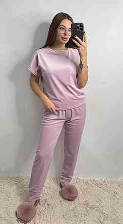 Велюрова піжама (футболка + шорти + штани)великого розміру Рожевий XXL Харків