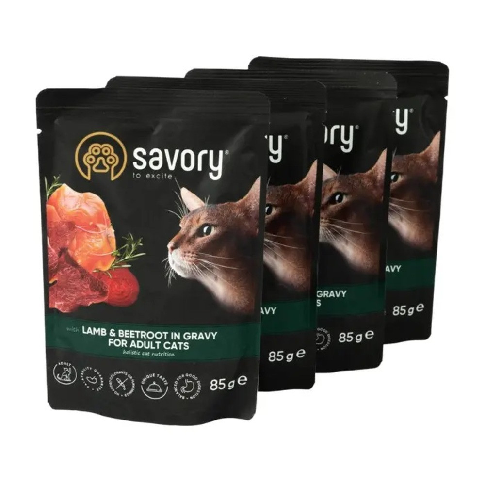 Набір паучів Savory Adult Cats with Lamb and Beetrot in Gravy 3+1 Київ - фото 3