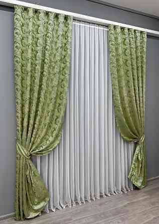 Комплект готовых штор VR-Textil Жаккард Завиток с люрексом № 1649ш Оливковый 145х270 см 2 шт (33-0531) Киев