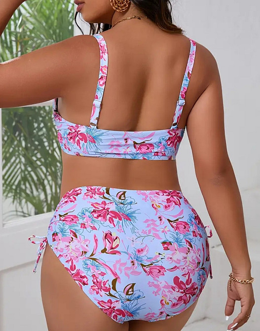 Купальник жіночий батал роздільний з квітковим принтом різнобарвний 2XL Київ - фото 4