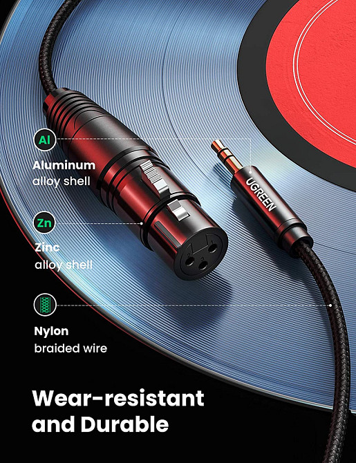 Мікрофонний кабель Ugreen AV182 XLR Male to Mini Jack AUX Microphone Cable (Чорний, 2м) Миколаїв - фото 9