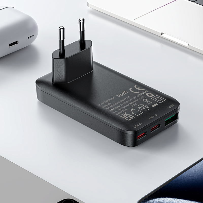 Зарядний пристрій 3xUSB 65W (2xUSB-C+USB-A) Gan A100 Fast Charger Ultra thin black Acefast Винница - изображение 7
