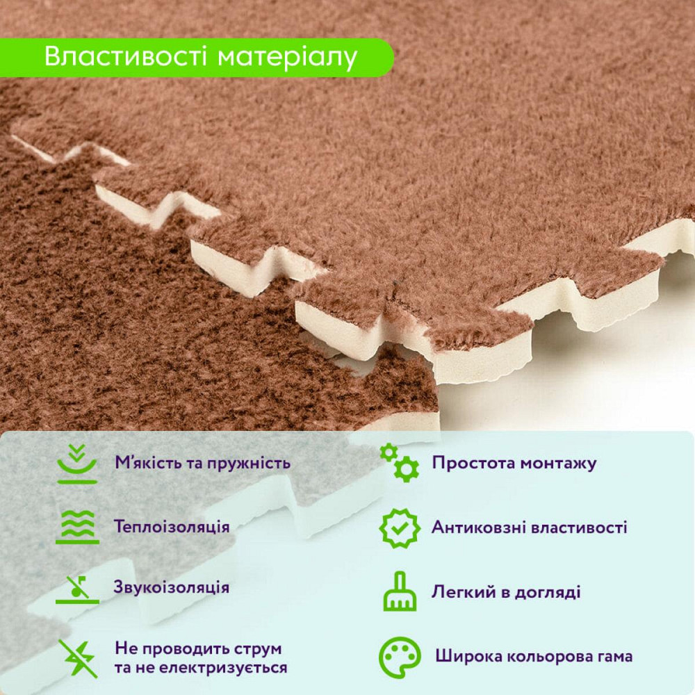 Пол-пазл плюшевый 30х30х1см Коричневый (D) SW-00002082 Днепр - изображение 4