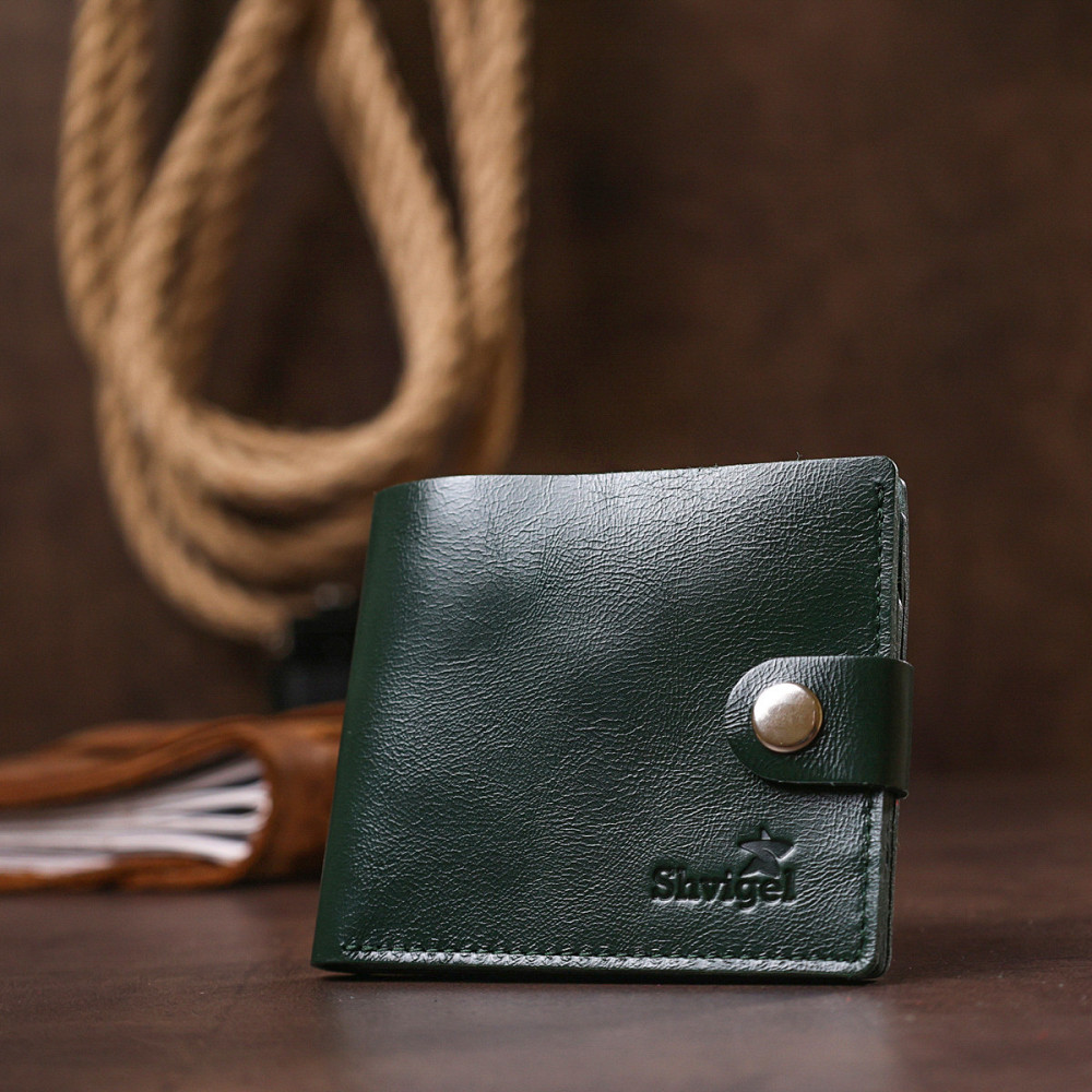 Небольшое модное кожаное портмоне Shvigel 16441 Зеленый Киев - изображение 2
