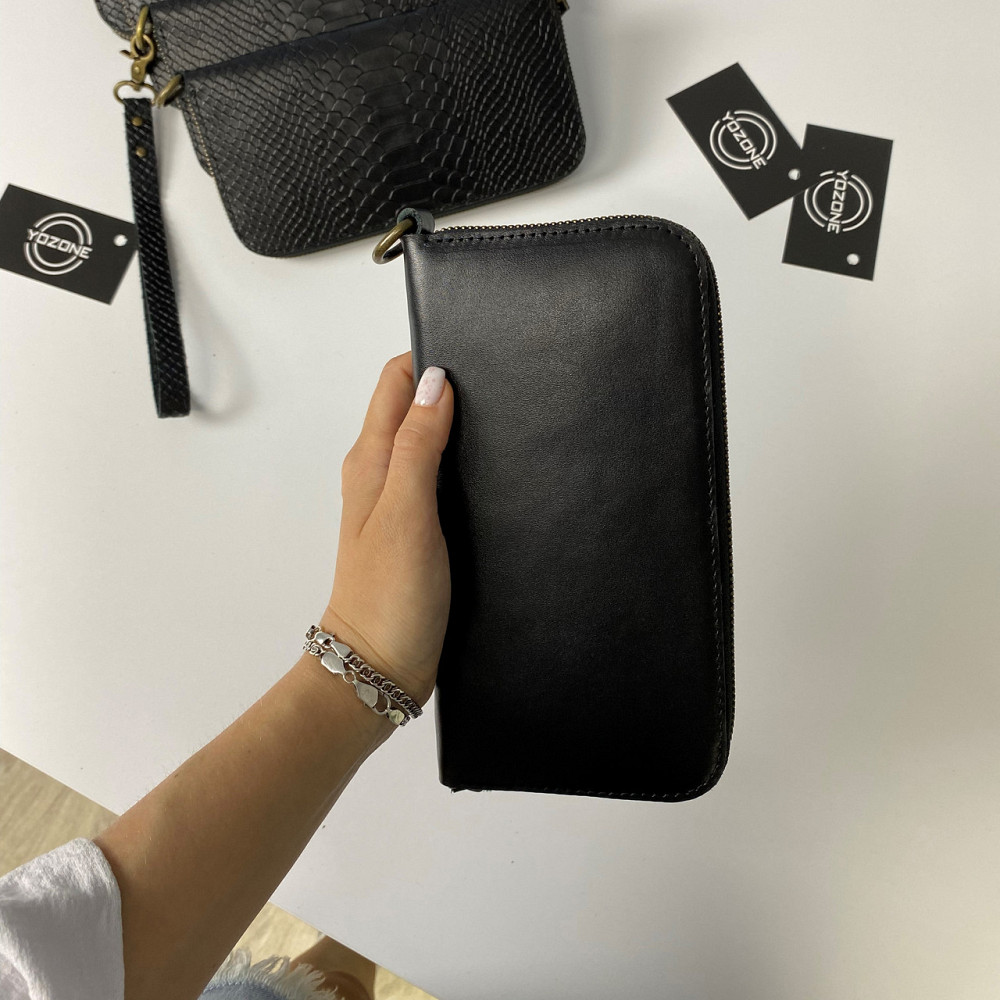 Чоловічий гаманець на блискавці шкіряний, місткий гаманець з відділеннями, чорнийMasterSem Київ - фото 3