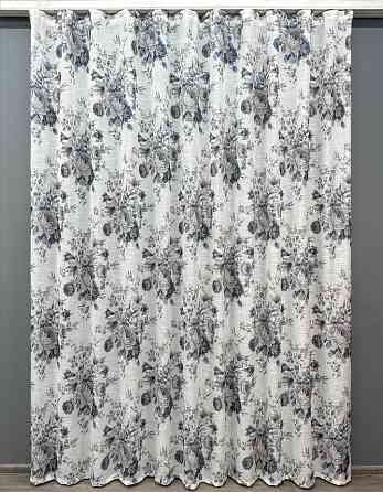 Тюль-штора VR-Textil 1864т Льон Білий з сіро-синім 300х270 см (42-0831) Київ