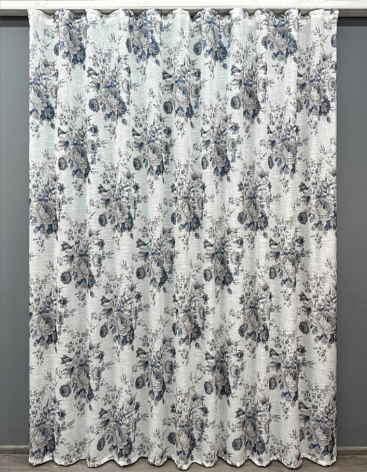 Тюль-штора VR-Textil 1864т Лен Белый с серо-синим 300х270 см (42-0831) Киев - изображение 2