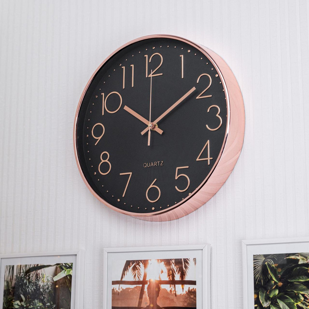 Часы настенные бесшумные 20 см черный-бронза Харьков - изображение 4