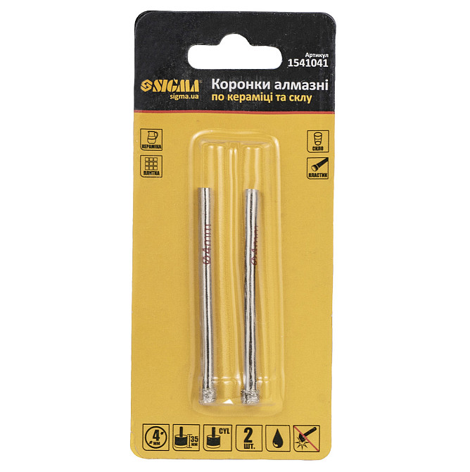 Коронки алмазні кераміки та скла Ø 4 мм (КРАТНО 2шт) SIGMA (1541041) Київ - фото 6
