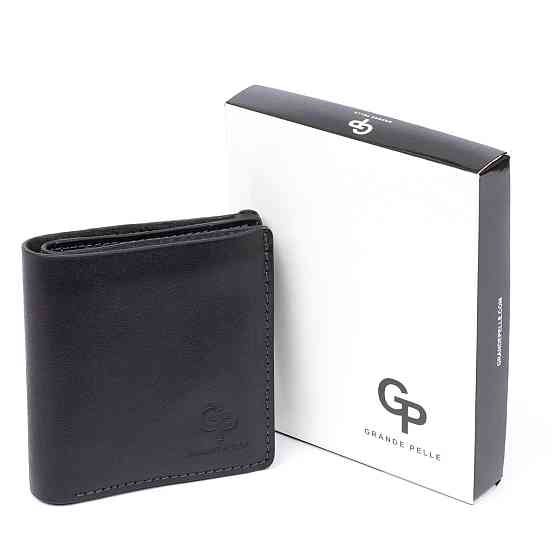 Вертикальне глянсове портмоне з накладною монетницьою GRANDE PELLE 11329 Чорне Київ