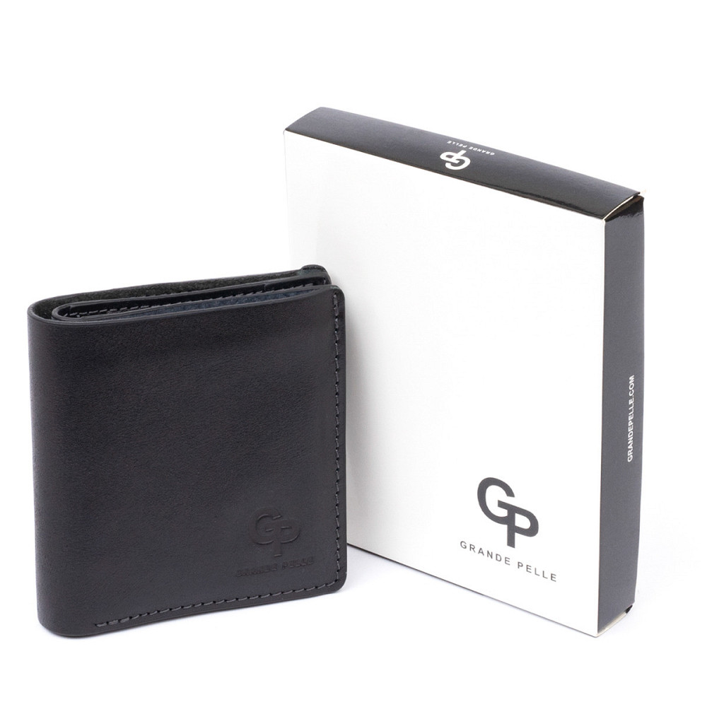 Вертикальне глянсове портмоне з накладною монетницьою GRANDE PELLE 11329 Чорне Київ - фото 6