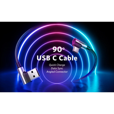 Дата кабель USB 2.0 AM to USB-C 3.0m 3A 90° corner US176 black Ugreen (70875) Вінниця - фото 12