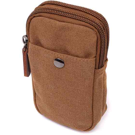Добротная сумка-чехол на пояс с металлическим карабином из текстиля Vintage 22225 Коричневый Киев