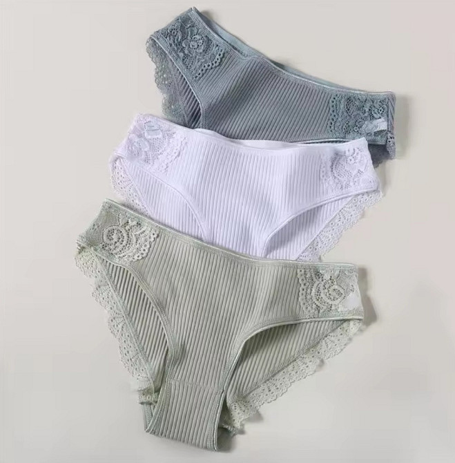 Жіночі труси хлопок набір 3 штуки 42 білий хакі Київ - фото 1