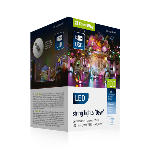 Світлодіодна гірлянда роса 100 Led 10м 8 режимів різнокольорова USB CW-G-100L10NUMC ColorWay Житомир - изображение 3