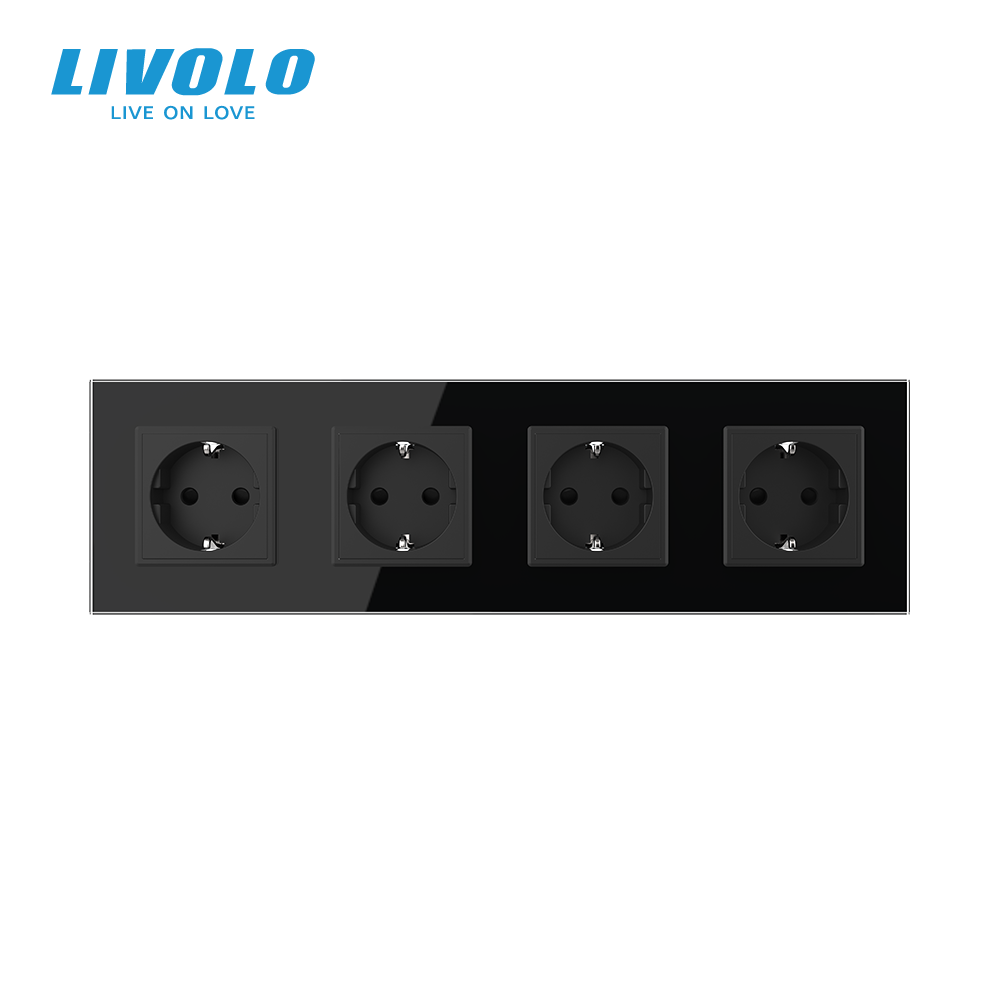 LIVOLO Чотиримісна електрична розетка з заземленням LIVOLO, чорна, скляна рамка, шторки, 250В 1 Коломия - фото 7