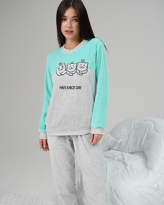 Женская пижама со штанами Nicolette Три котика - Велюр 87125 XL, Бирюзовый Киев - изображение 4