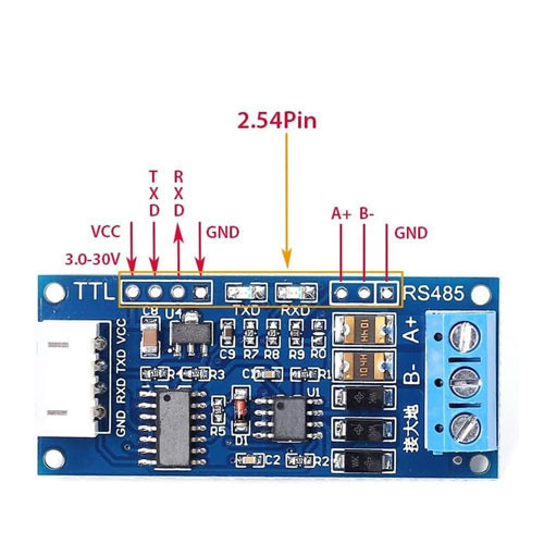 Преобразователь интерфейса TTL RS485 XY 485 UART модуль 3.3-30В полудуплекс скорость до 256000 бит с клеммник 52x23 мм Киев - изображение 3
