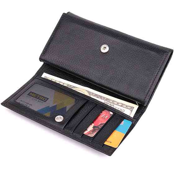 Місткий жіночий гаманець з натуральної шкіри KARYA 22859 Чорний Київ