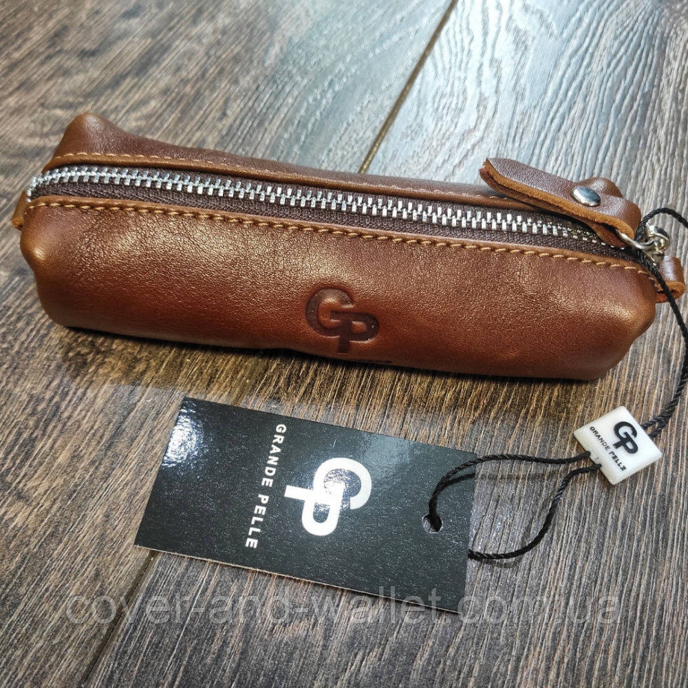 Коричневая глянцевая кожаная ключница бочка Grande Pelle Киев - изображение 5