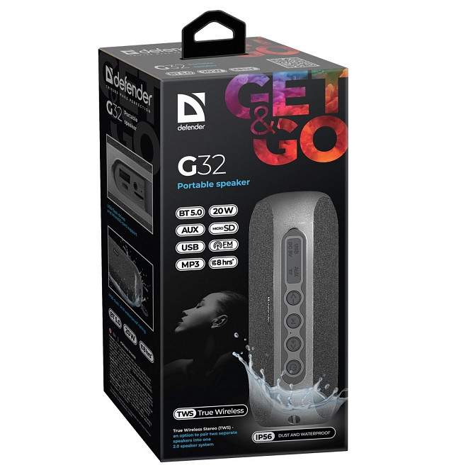 Портативная bluetooth колонка Defender G32 20Вт USB TF AUX IP65 (Черный) Винница - изображение 6