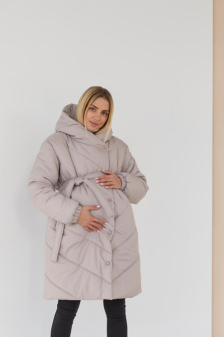 Жіноча зимова куртка з поясом для вагітних 2 в 1 водонепроникна 3XL (52) Lullababe Світло-бежевий Кривий Ріг - фото 1