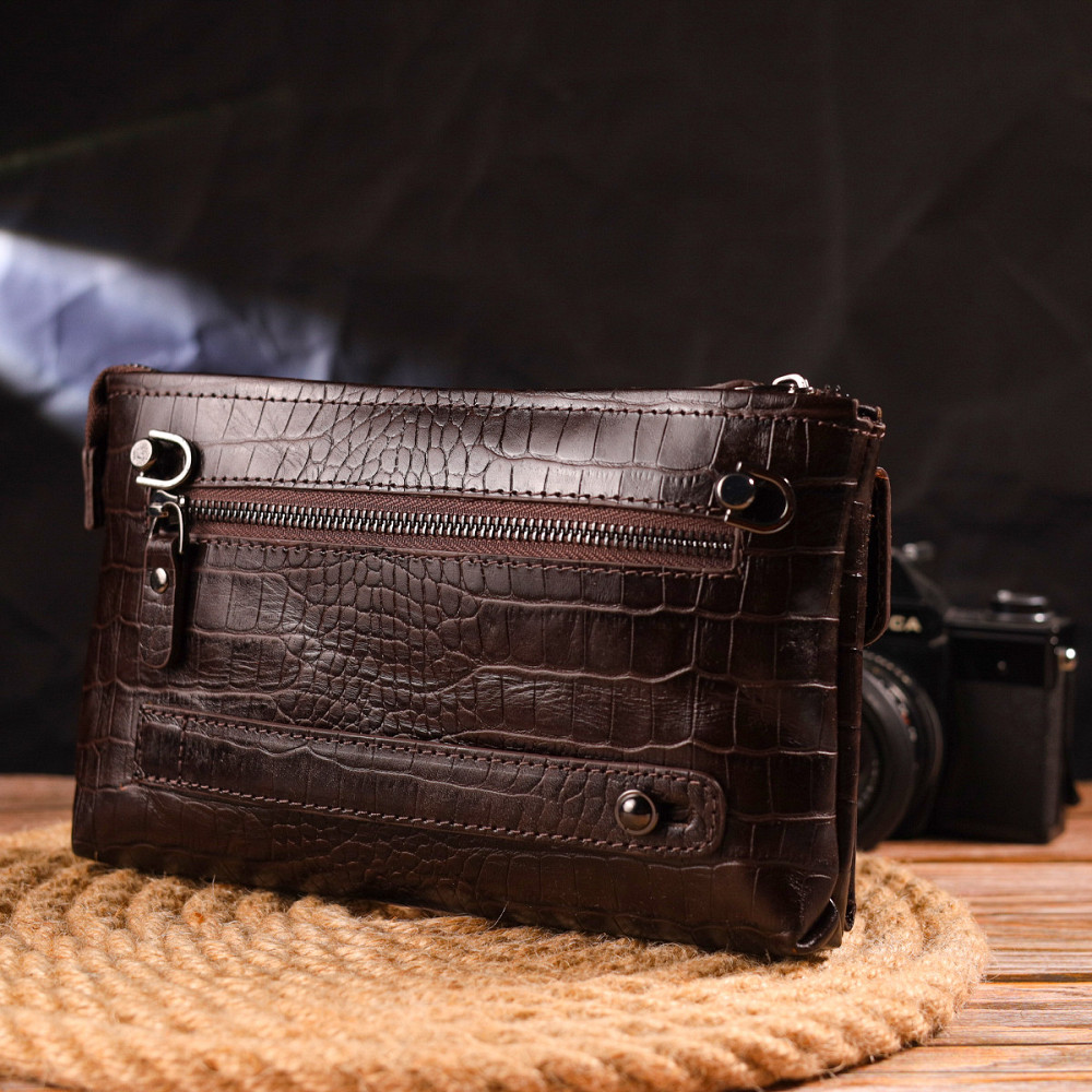 Модный клатч для мужчин из натуральной фактурной кожи CANPELLINI 21552 Коричневый Киев - изображение 10