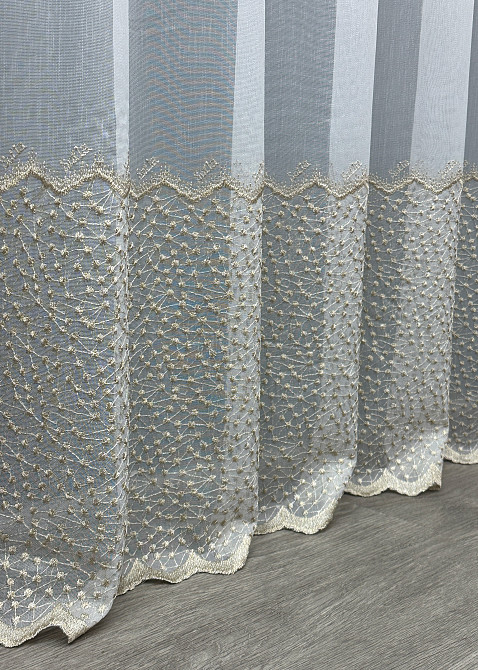 Тюль VR-Textil 1655т Бамбук с вышивкой и люрексом Молочный с капучино 300х270 см (42-0659) Киев - изображение 7