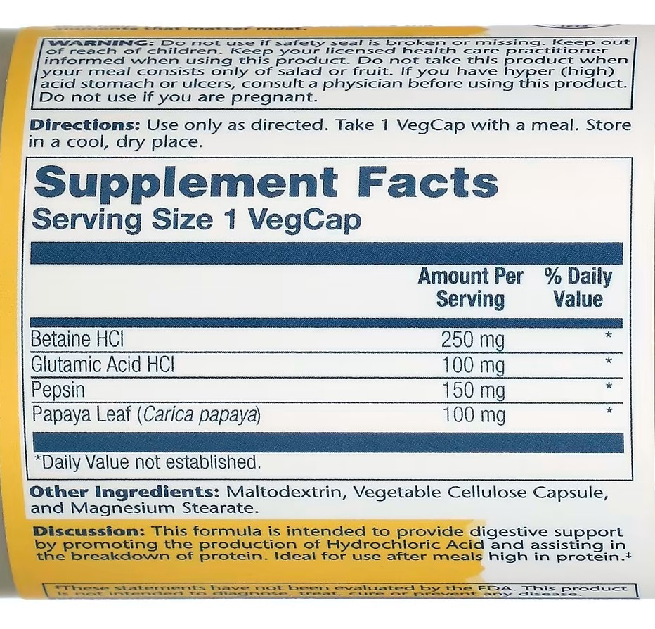 Бетаин HCL + пепсин (HCL with Pepsin) 180 капсул Київ - фото 3