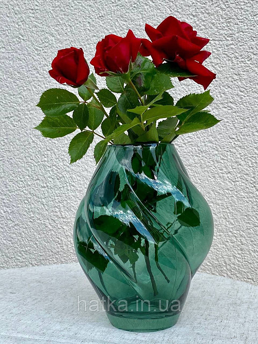 Ваза скляна 16*16*20 см "Джина" зелене товсте скло Київ - фото 1
