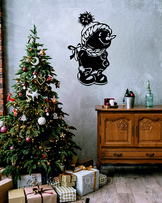 Декоративное настенное Панно «Снеговик», Декор на стену 70*45 см, Черный Киев - изображение 1