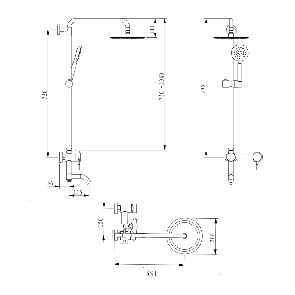 Душова система універсальна Brinex Pure 1030 на 3 споживачі Nickel BRIPUR1030NKL Київ - фото 2