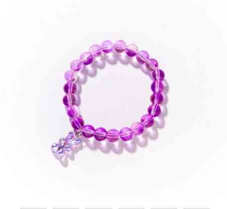 Браслет с мишкой и бусами, цвет сиреневый, размер универсальный на резинке, мишка 1,6см Киев
