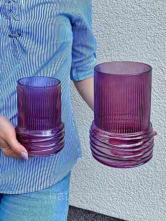 Ваза скляна 10,5*10,5*14,5 см "Плей" рожеве товсте скло Київ