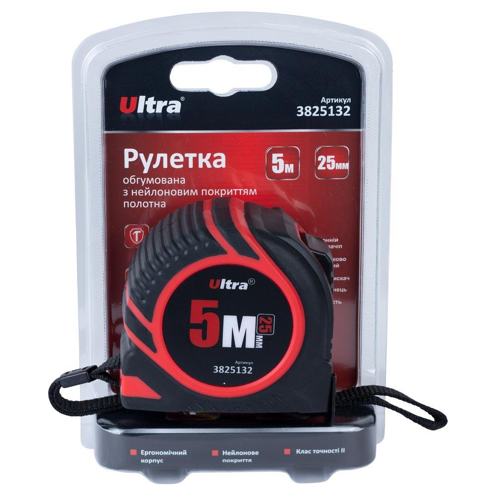 Рулетка гумова з нейлоновим покриттям полотна 5 м × 25 мм ULTRA (3825132) Київ - фото 8